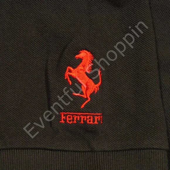 Vintage Ferrari Polo Shirt Mens Large Black F1 Clienti Mesh Cotton Outer Banks - Picture 5 of 7